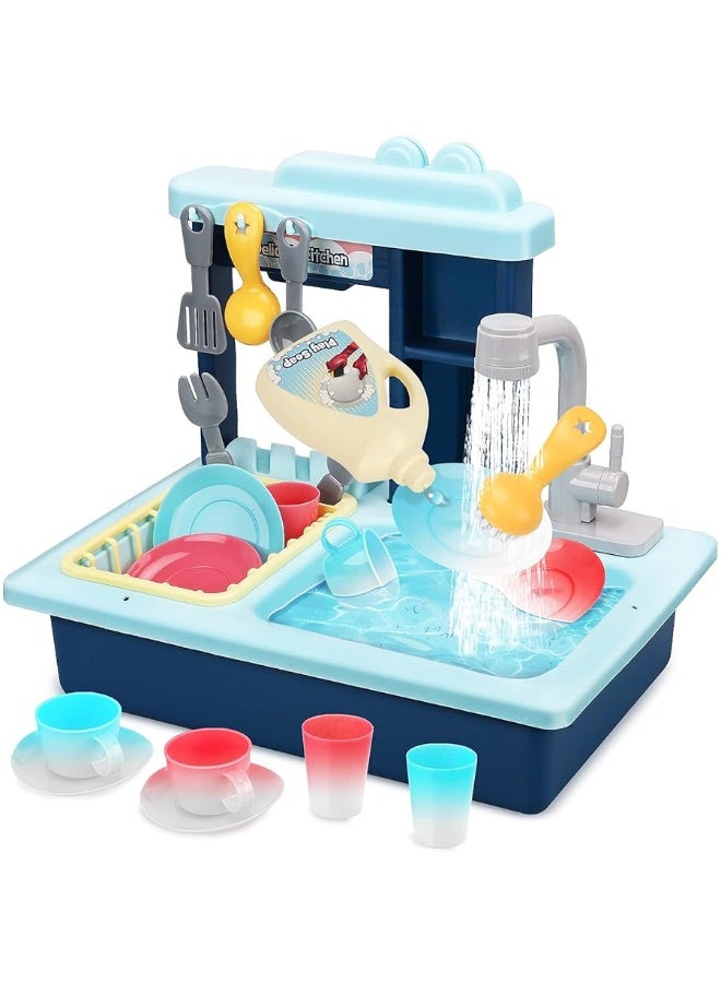 STEAM Life Blue Kids Kitchen Sink Toy, Color Changing Kids Play Sink with Running Water, Toddler Kitchen Playset, Toddler Pretend Play, Toddler Sink Toy Kitchen Accessories, Kids Dishwasher