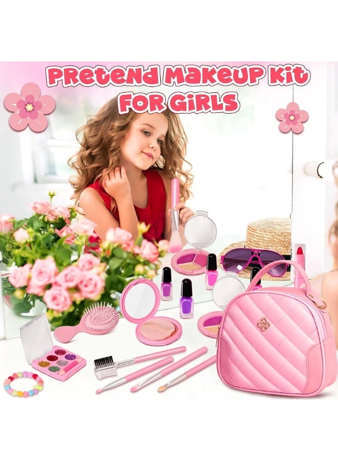 Girl Makeup Kit with Toddler Purse for 3 4 5 6 7 8 Year Old Girls Toy Girl Play Purse Makeup Set with Fake Phone and Make Up Accessories Perfect Birthday for Girls Age 3