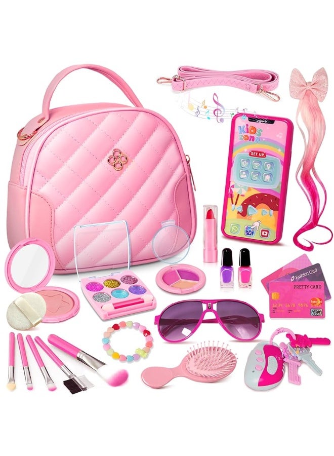 Girl Makeup Kit with Toddler Purse for 3 4 5 6 7 8 Year Old Girls Toy Girl Play Purse Makeup Set with Fake Phone and Make Up Accessories Perfect Birthday for Girls Age 3