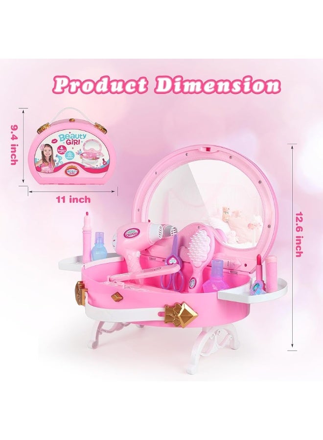 Toddler Vanity - Portable Kids Vanity Set with Mirror & Makeup Accessories, Lights and Music, Makeup Kits Princess Toys for Girls Aged 3+