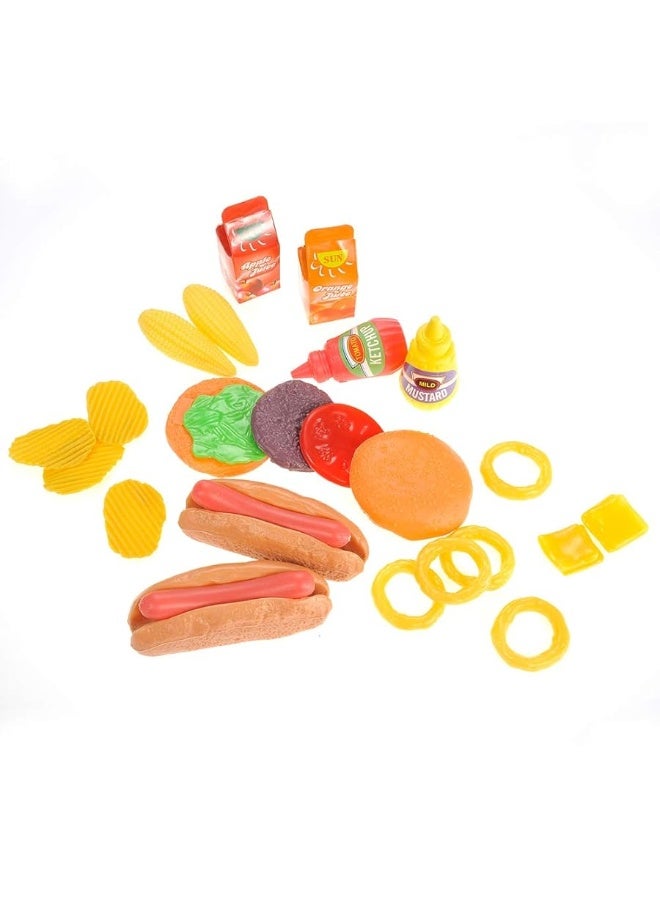 Fast Food Pretend Play Set | Includes Burger, Hot Dog, Potato Chips, Onion Rings, Corn and More Accessories | Cooking Play Set