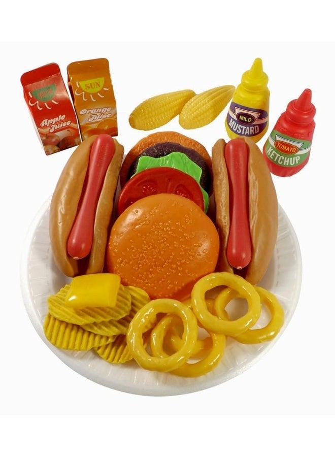 Fast Food Pretend Play Set | Includes Burger, Hot Dog, Potato Chips, Onion Rings, Corn and More Accessories | Cooking Play Set