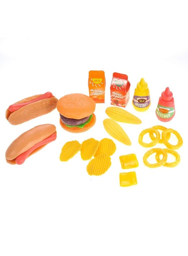 Fast Food Pretend Play Set | Includes Burger, Hot Dog, Potato Chips, Onion Rings, Corn and More Accessories | Cooking Play Set