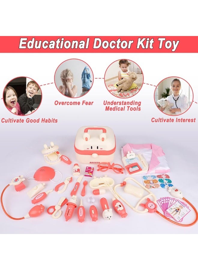 Doctor Kit for Toddlers 3-5,Gifts2U 39PCS Kids Doctor Playset with Electronic Stethoscope & Dress Up Costume,Dentist Kit for Kids with Bunny Carrying Box Medical Pretend Role Play Gifts for Girls Boys