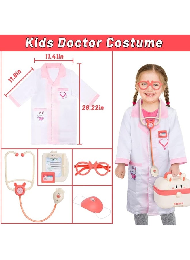 Doctor Kit for Toddlers 3-5,Gifts2U 39PCS Kids Doctor Playset with Electronic Stethoscope & Dress Up Costume,Dentist Kit for Kids with Bunny Carrying Box Medical Pretend Role Play Gifts for Girls Boys