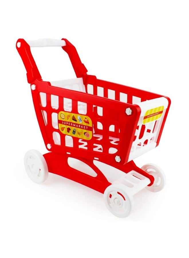 Boley Mart Red Shopping Cart Toy for Kids and Toddlers - Pretend Play Grocery Shopping Cart with Wheels - 20x18 inches - Easy Assembly - Child-Safe and Durable - Ages 3+