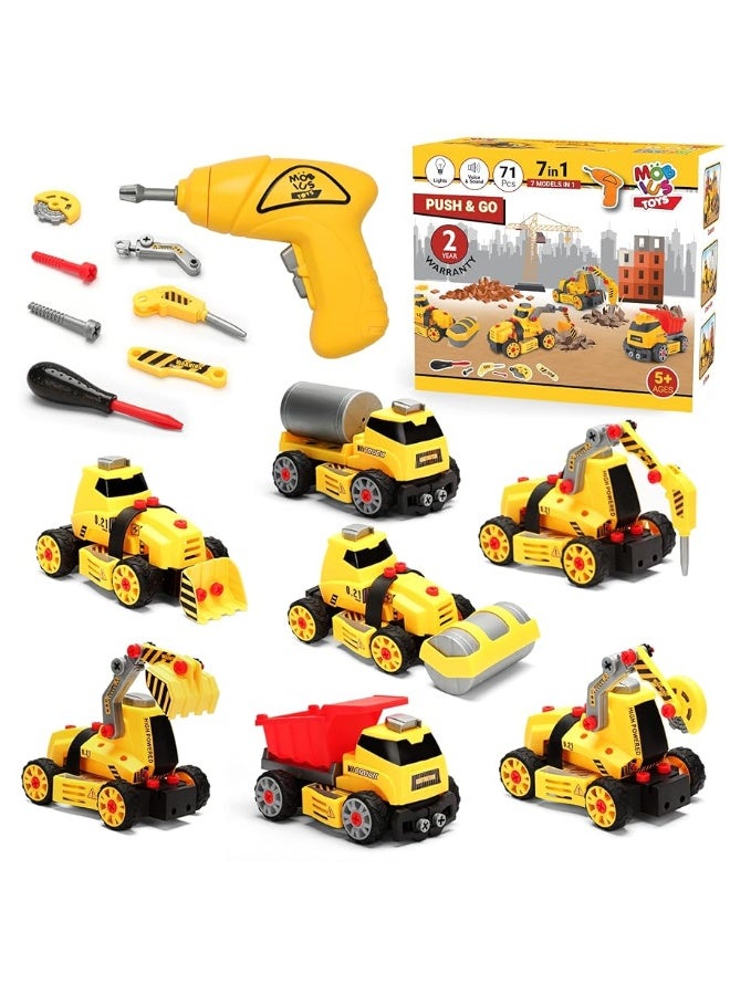 MOBIUS Toys 7 in 1 Take Apart Truck Construction Set - STEM Learning Kids Builder PlaySet w/Electric Drill, DIY Engineering Building w/Lights, Sounds, Push & Go, Boys & Girls, Ages 4-7 Years Old