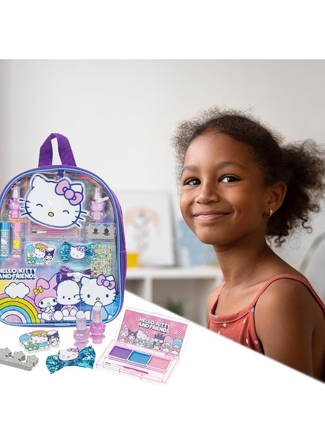 Hello Kitty and Friends- Townley Girl Makeup Filled Backpack Set with 12 Pieces, Including Lip Gloss, Nail Polish, Nail Stones and Other Accessories, Ages 3+ for Parties, Sleepovers and Makeovers