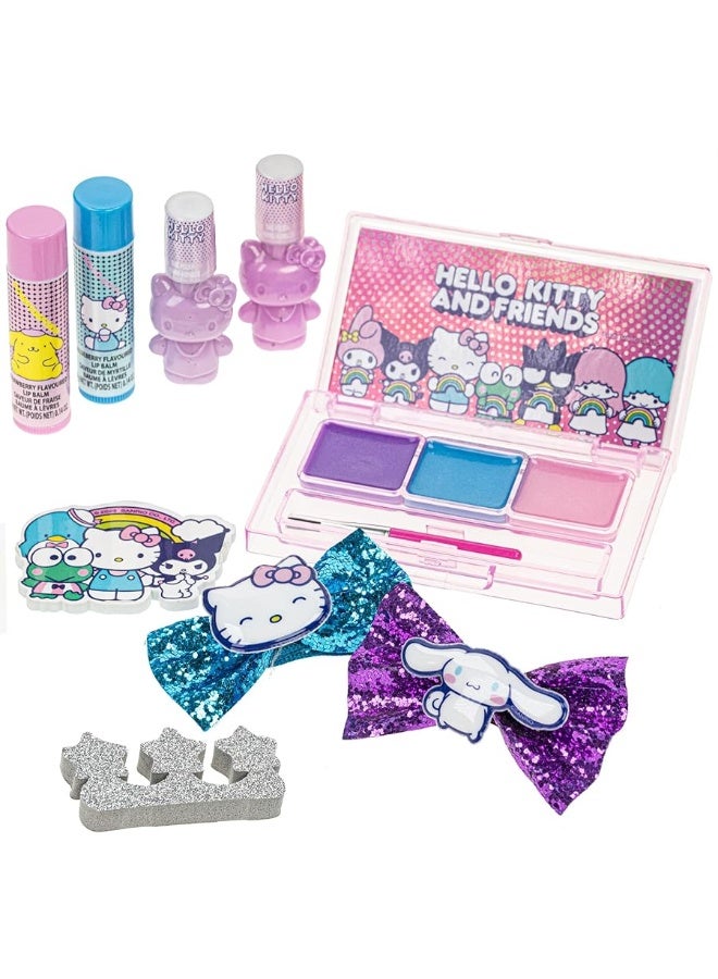 Hello Kitty and Friends- Townley Girl Makeup Filled Backpack Set with 12 Pieces, Including Lip Gloss, Nail Polish, Nail Stones and Other Accessories, Ages 3+ for Parties, Sleepovers and Makeovers