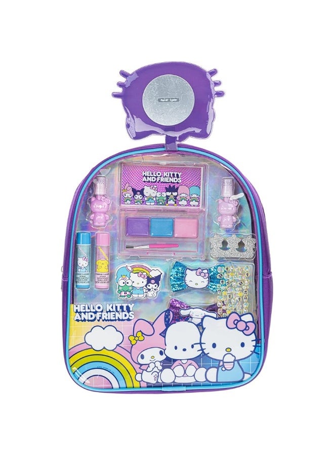 Hello Kitty and Friends- Townley Girl Makeup Filled Backpack Set with 12 Pieces, Including Lip Gloss, Nail Polish, Nail Stones and Other Accessories, Ages 3+ for Parties, Sleepovers and Makeovers