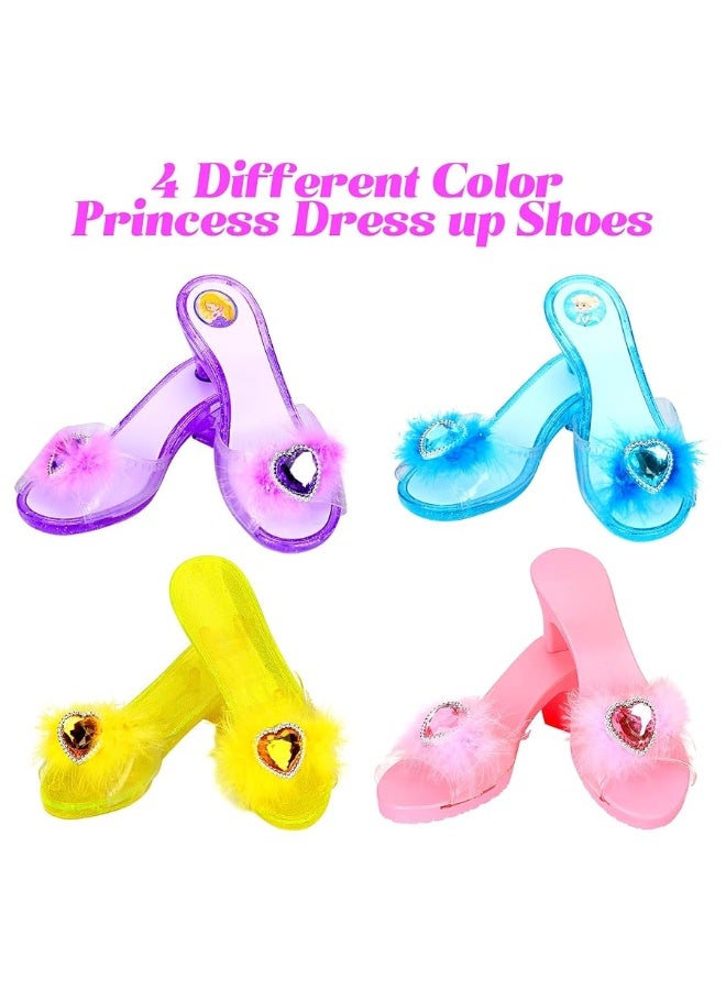 Princess Dress Up Shoes Set, Girls Role Play Dress Up Toys, Toddler Pretend Jewelry Boutique Kit Gift Set for Little Girls Aged 3-6 Years Old, 4 Pairs of Shoes Kit Include Princess Accessories