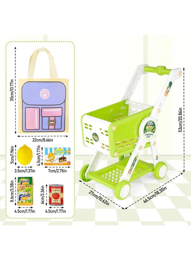 deAO Toy Shopping Cart for Kids75 Pcs Trolley Play Set with Pretend Food Fruits Vegetables and Accessorie Grocery Shopping Cart Pretend Play and Role Play Kitchen Toys Green