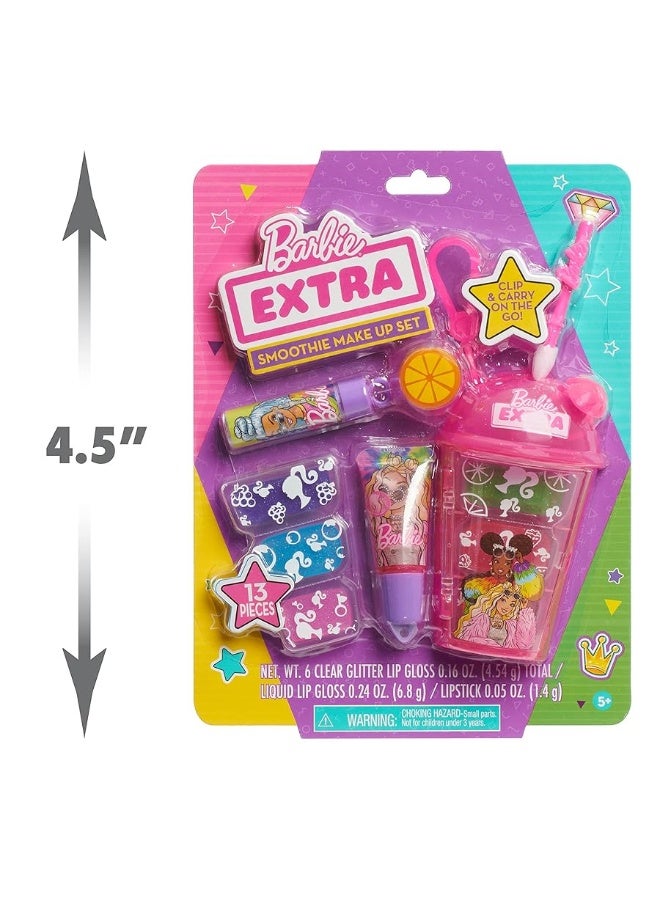 Barbie Extra Smoothie Makeup Set, 13-piece Dress Up and Pretend Play Set, 7 Different Lip Gloss Colors