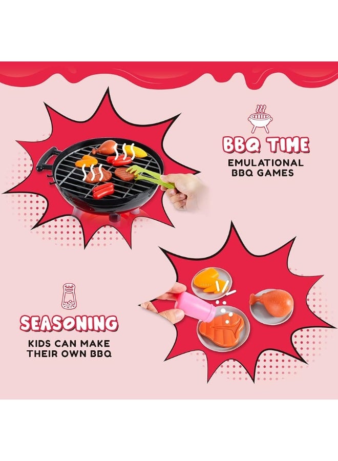 24 PCS Little Chef Barbecue BBQ Cooking Kitchen Toy Interactive Grill Play Food Cooking Playset for Kids Kitchen Pretend Play