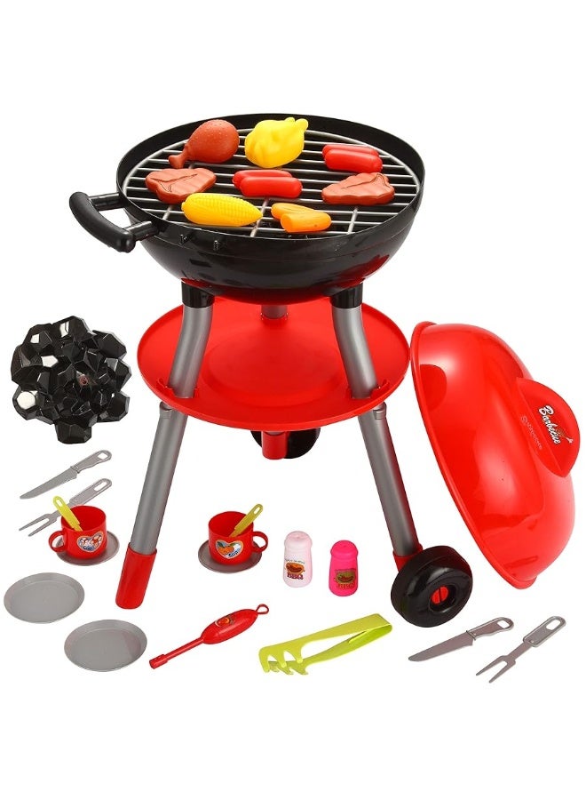 24 PCS Little Chef Barbecue BBQ Cooking Kitchen Toy Interactive Grill Play Food Cooking Playset for Kids Kitchen Pretend Play