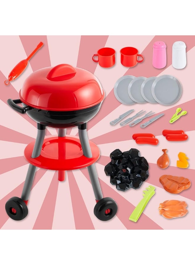 24 PCS Little Chef Barbecue BBQ Cooking Kitchen Toy Interactive Grill Play Food Cooking Playset for Kids Kitchen Pretend Play