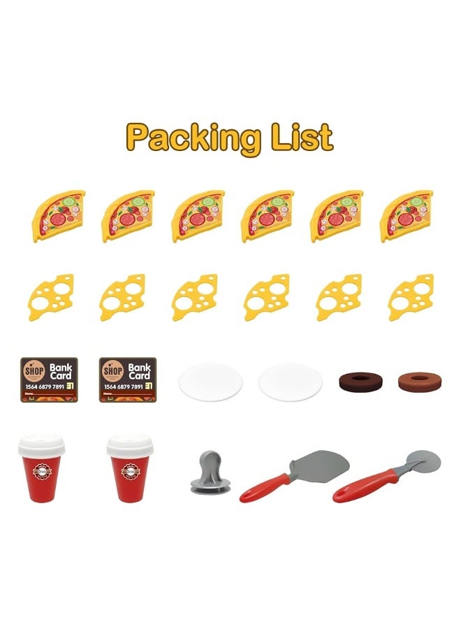 deAO Pretend Play Store Coffee Playset Kids Coffee Maker Play Set Pizzas Shop with Cash Register 30pcs STEM Toy for Kids Great Pre-School Gift for Toddlers Boys & Girls Age 3+