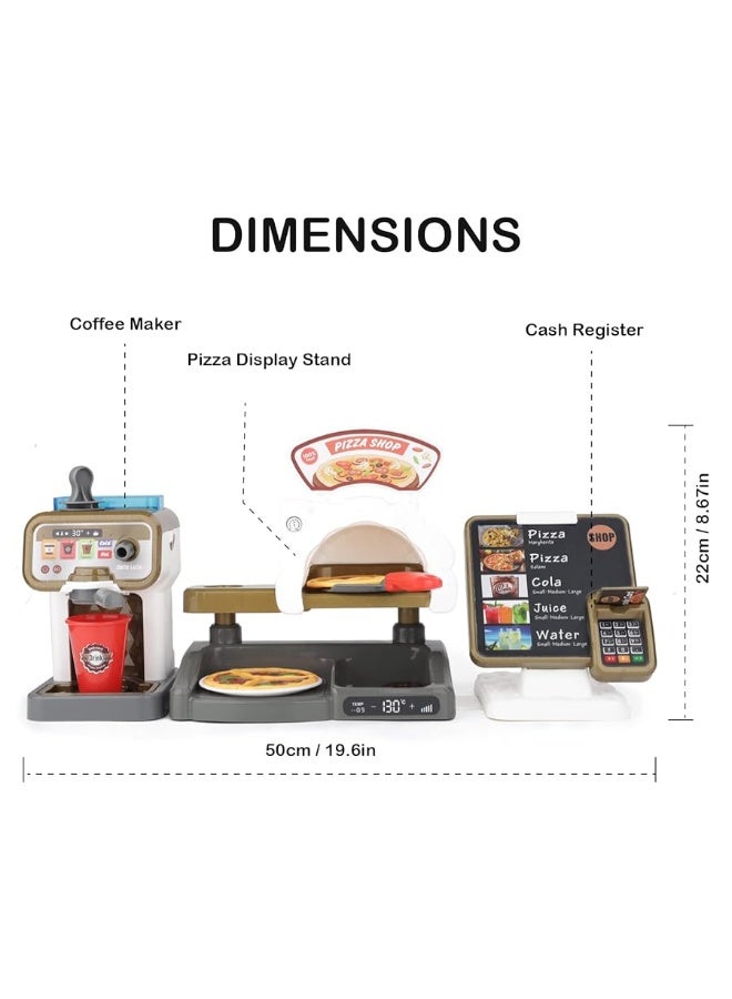 deAO Pretend Play Store Coffee Playset Kids Coffee Maker Play Set Pizzas Shop with Cash Register 30pcs STEM Toy for Kids Great Pre-School Gift for Toddlers Boys & Girls Age 3+