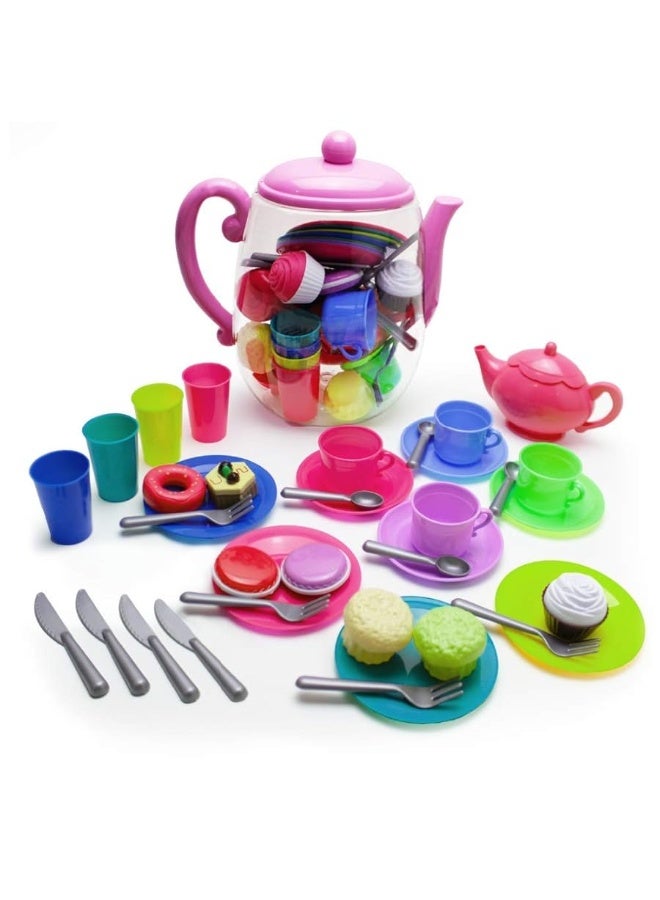 Boley Kitchen Toys Tea Party Set - Includes 1 Tea Pot and 38 Tea Accessories - Educational and Pretend Play Toys for Kids, Children, Toddlers - Durable Plastic Toy Set for Boys and Girls