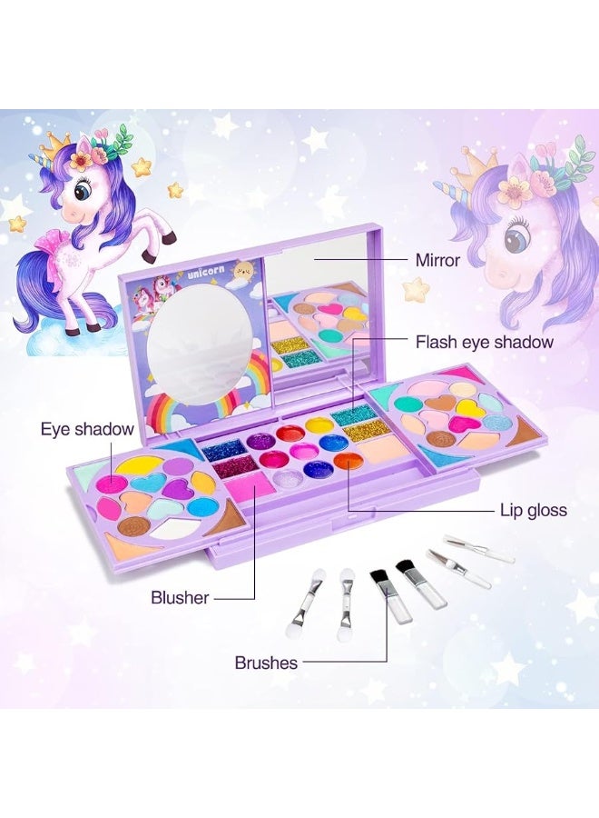 Tomons Kids Makeup Kit for Girl Princess Real Washable Cosmetic Toy Beauty Set with Mirror - Non Toxic, Birthday Toys Gift for 3 4 5 6 7 8 9 10 Years Old Girls