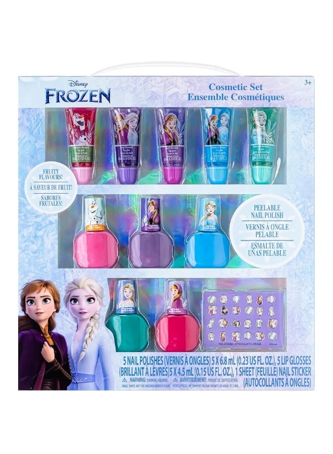 Disney Frozen 2 - Townley Girl Super Sparkly Cosmetic Makeup Set for Girls with Lip Gloss Nail Polish Nail Stickers - 11 Pcs|Perfect for Parties Sleepovers Makeovers| Birthday Gift for Girls 3 Yrs+