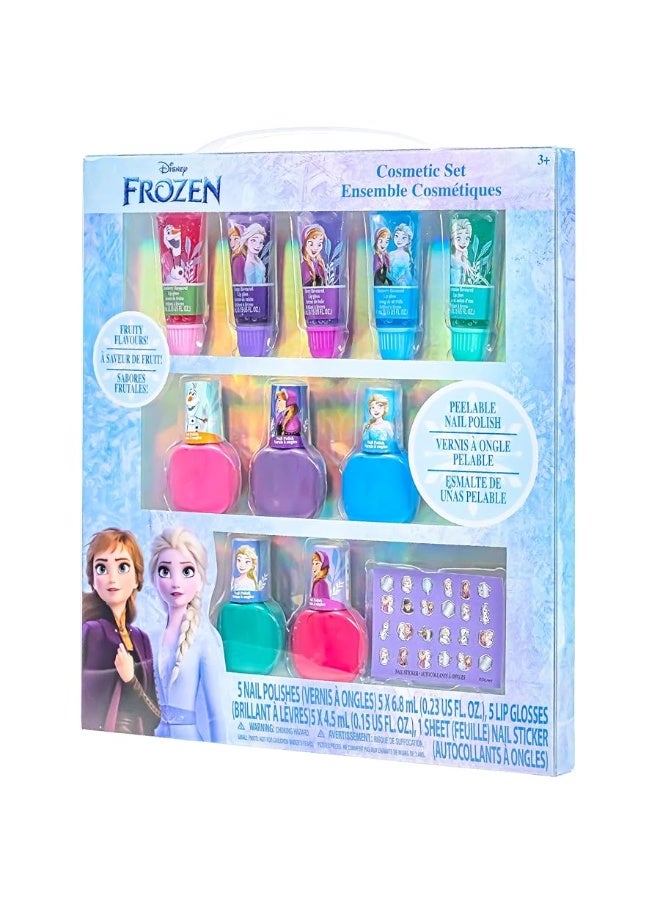 Disney Frozen 2 - Townley Girl Super Sparkly Cosmetic Makeup Set for Girls with Lip Gloss Nail Polish Nail Stickers - 11 Pcs|Perfect for Parties Sleepovers Makeovers| Birthday Gift for Girls 3 Yrs+