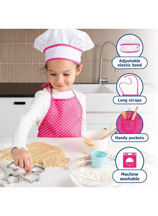 Kids Cooking and Baking Chef Set for Little Girls, Complete Cooking Sets, Toddler Dress Up & Pretend Play Dress Up Clothes for Little Girls, Kids Kitchen Toys 3-5 Years Old with Kids Aprons for Girls