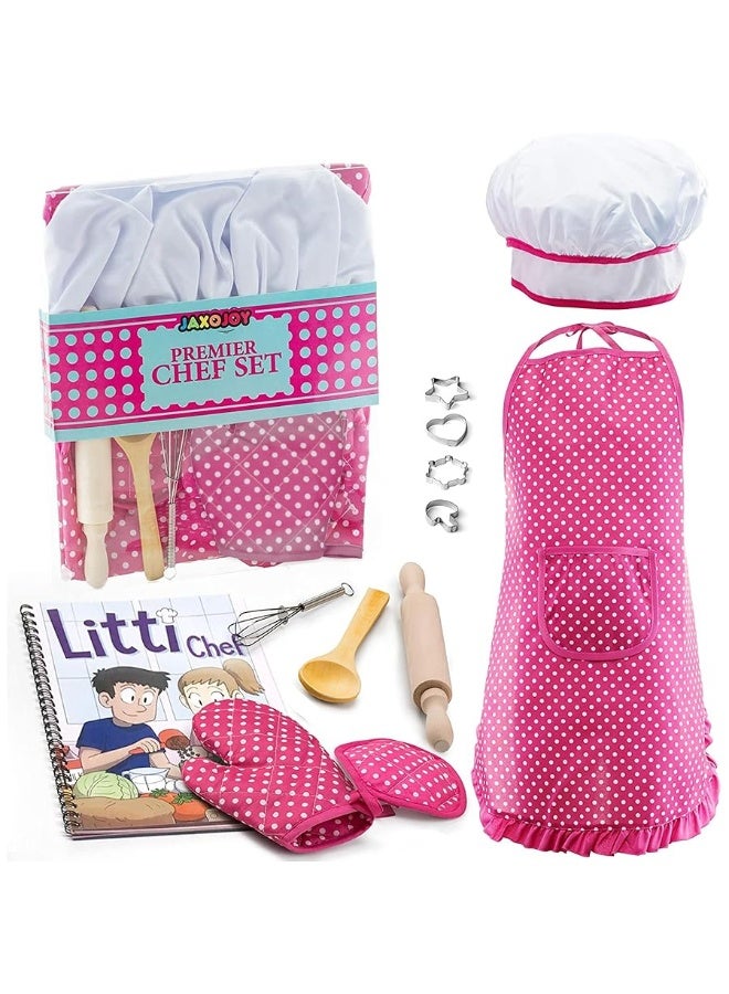 Kids Cooking and Baking Chef Set for Little Girls, Complete Cooking Sets, Toddler Dress Up & Pretend Play Dress Up Clothes for Little Girls, Kids Kitchen Toys 3-5 Years Old with Kids Aprons for Girls