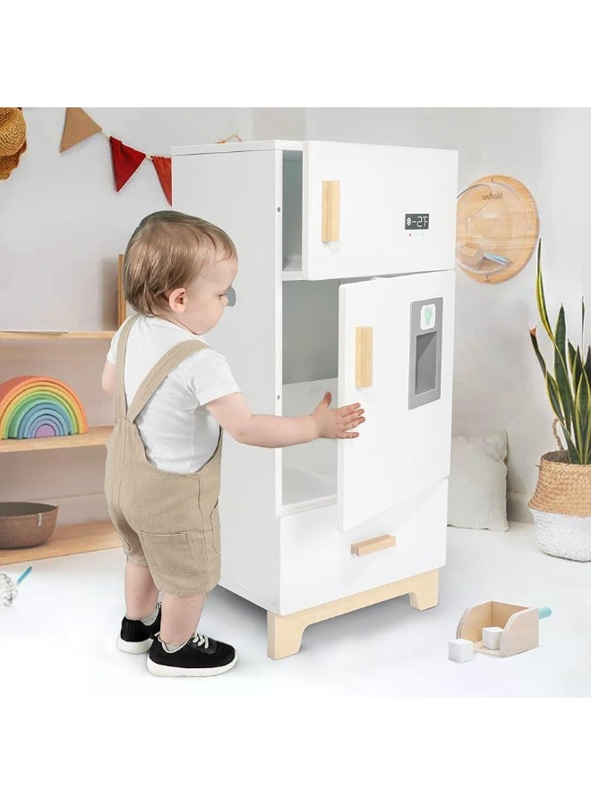 labebe - Kitchen Wooden Fridge | Fridge Freezer for Toddlers, Kids' Kitchen Playset Toy, Baby Cabinet Refrigerator Pretend Play Furniture White for Children Boy & Girl(15.8