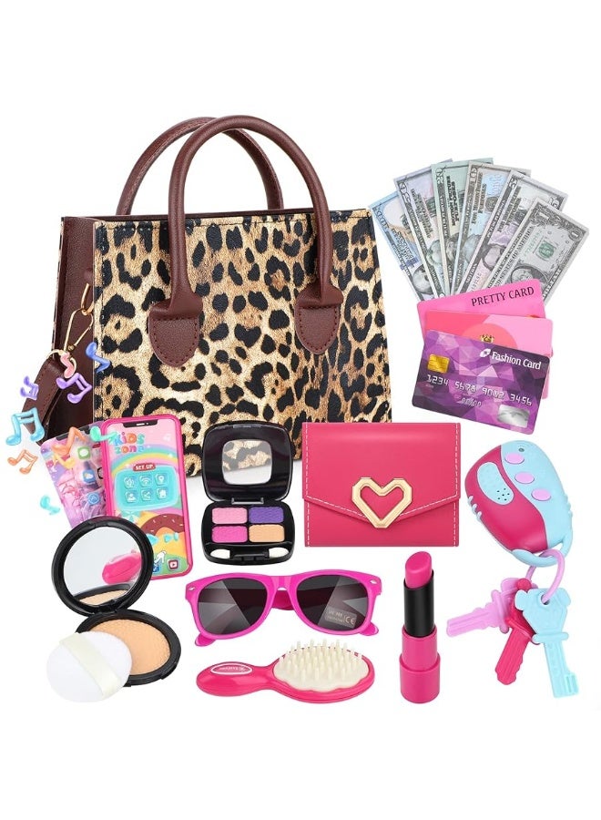 Play Toddler Girls Purse, Toddler Girl Toys Age 3-5 4-5 6-8 Kids Toys Purse Set, Pretend Makeup Kit, Phone, Princess Pretend Play Girl Toys for 3 4 5 6 7 Year Old, Birthday Gifts for Girl Age 3-5