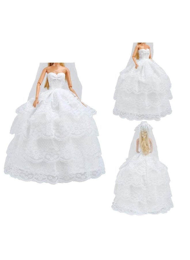 ETING Wedding Set Beautiful Gown White Bride Dress Clothes with Veil and Groom Business Suit Outfit for Boy Girl DollsDoll Not Included