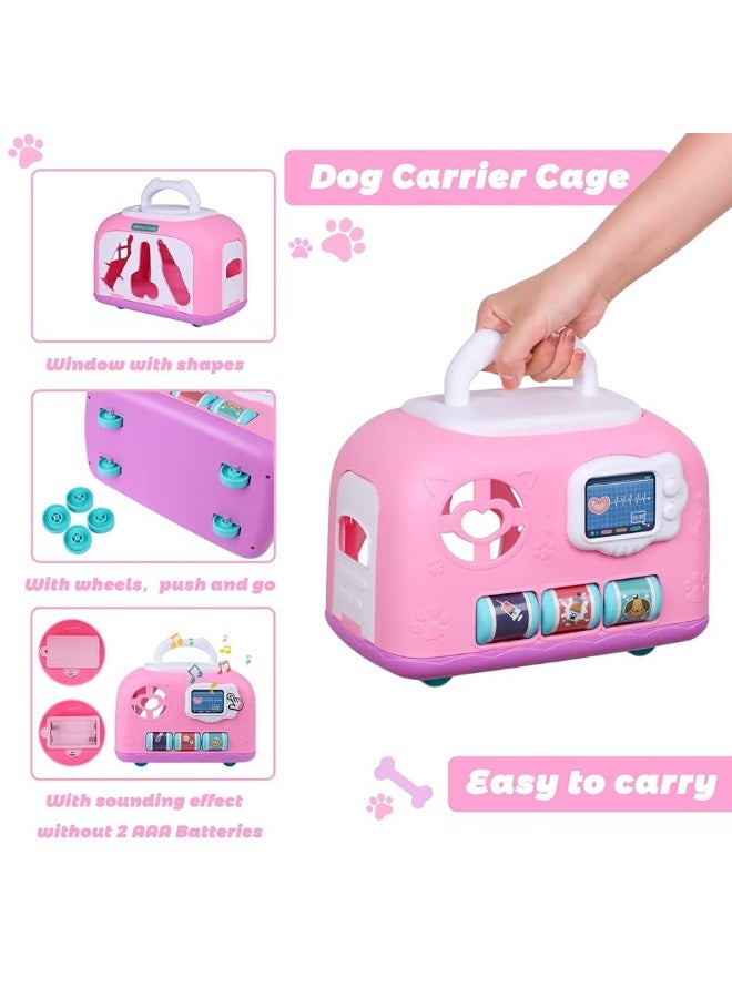 Gifts2U Pet Care Cage Play Set, Vet Clinic and Doctor Kit for Kids with Dress Up Costume, Doctor Medical Pretend Role Play Dog Grooming Toys, Puppy Feeding Carrier Toy for Boys and Girls Ages 3-8