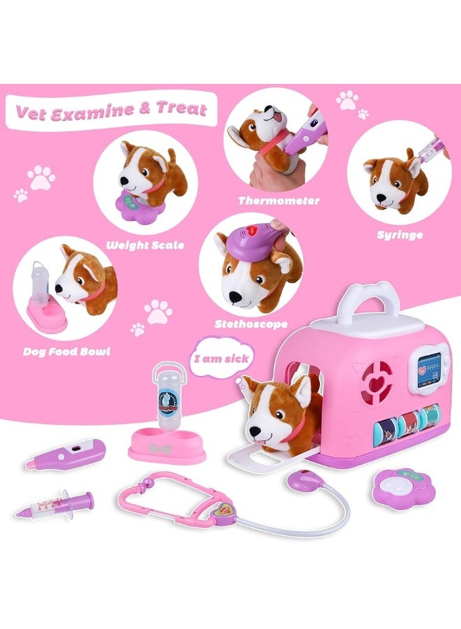 Gifts2U Pet Care Cage Play Set, Vet Clinic and Doctor Kit for Kids with Dress Up Costume, Doctor Medical Pretend Role Play Dog Grooming Toys, Puppy Feeding Carrier Toy for Boys and Girls Ages 3-8