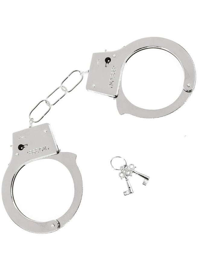 Skeleteen Metal Handcuffs with Keys - Toy Police Costume Prop Accessories Metal Chain Hand Cuffs with Safety Release and Key