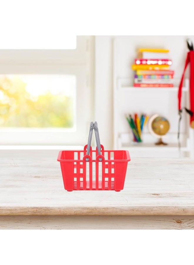 NUOBESTY 10Pcs Mini Shopping Basket Mini Supermarket Cart Small Plastic Retail Shopping Baskets with Handles for Party Favors Dool House (Red)