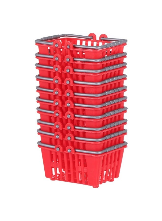 NUOBESTY 10Pcs Mini Shopping Basket Mini Supermarket Cart Small Plastic Retail Shopping Baskets with Handles for Party Favors Dool House (Red)