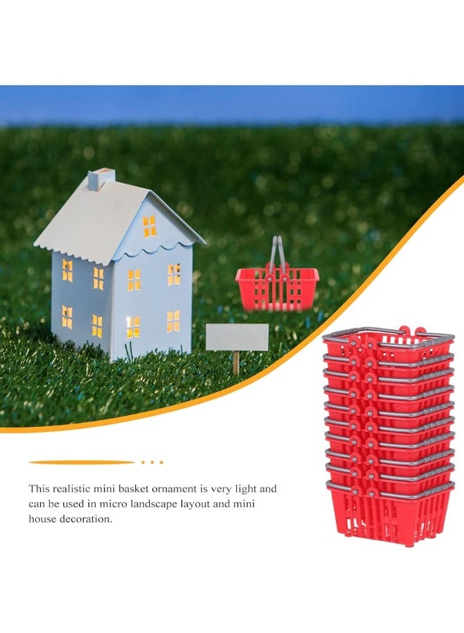 NUOBESTY 10Pcs Mini Shopping Basket Mini Supermarket Cart Small Plastic Retail Shopping Baskets with Handles for Party Favors Dool House (Red)