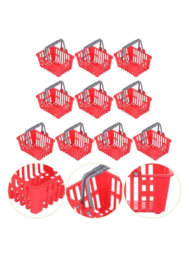 NUOBESTY 10Pcs Mini Shopping Basket Mini Supermarket Cart Small Plastic Retail Shopping Baskets with Handles for Party Favors Dool House (Red)