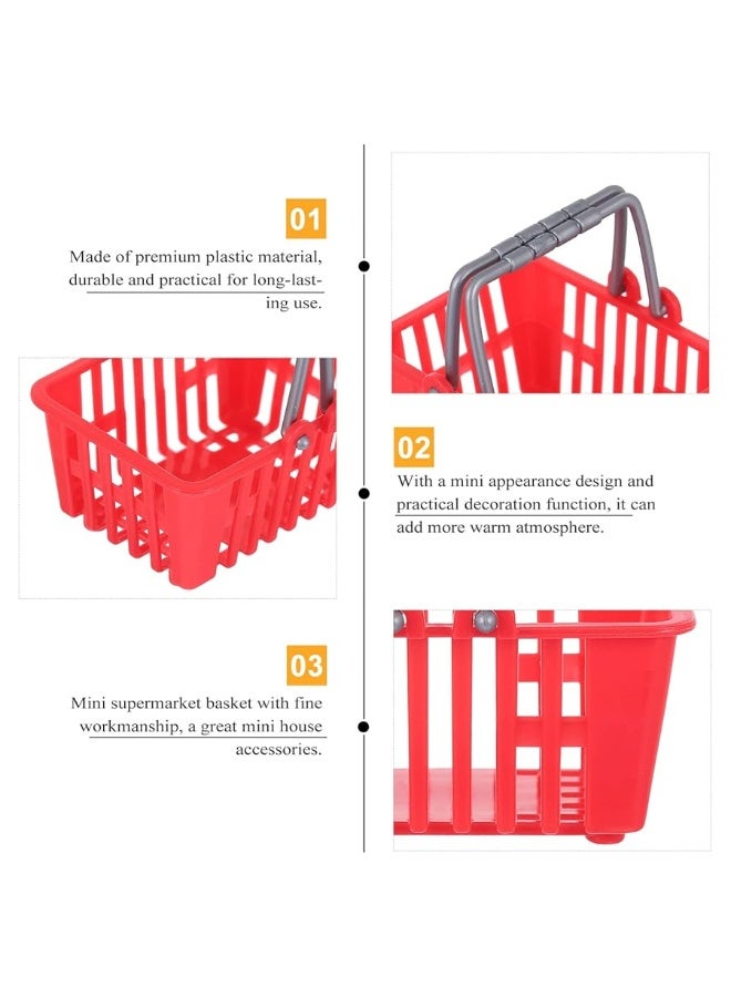 NUOBESTY 10Pcs Mini Shopping Basket Mini Supermarket Cart Small Plastic Retail Shopping Baskets with Handles for Party Favors Dool House (Red)