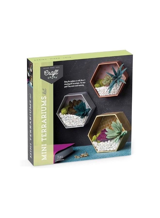 Craft Crush â€” Mini Plants Terrariums Easy Fun Arts and Craft Kit â€” Make 3 Charming Faux Terrariums! â€” For Ages 13 and Up