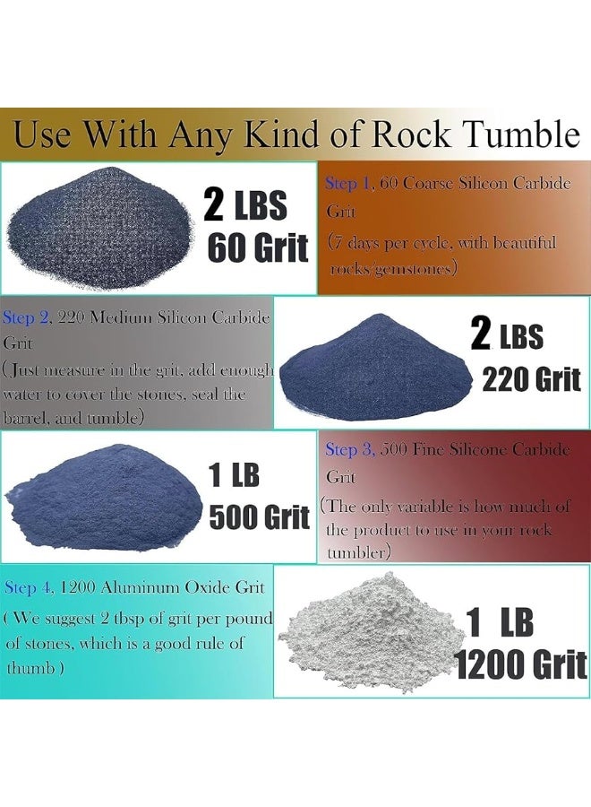 8 LBS Large Weight Rock Tumbler Grit Kit and Ceramic Tumbling Filler Media -Coarse/Medium Grit/Pre-Polished/Final Polish, Works with Any Rock Tumbler, Rock Polisher, Stone Polisher