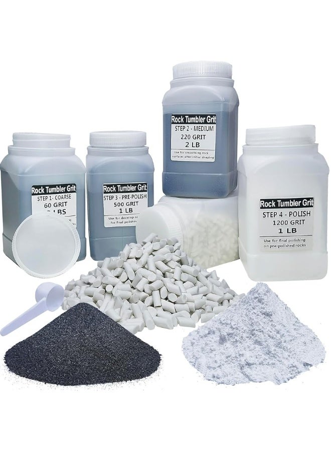 8 LBS Large Weight Rock Tumbler Grit Kit and Ceramic Tumbling Filler Media -Coarse/Medium Grit/Pre-Polished/Final Polish, Works with Any Rock Tumbler, Rock Polisher, Stone Polisher