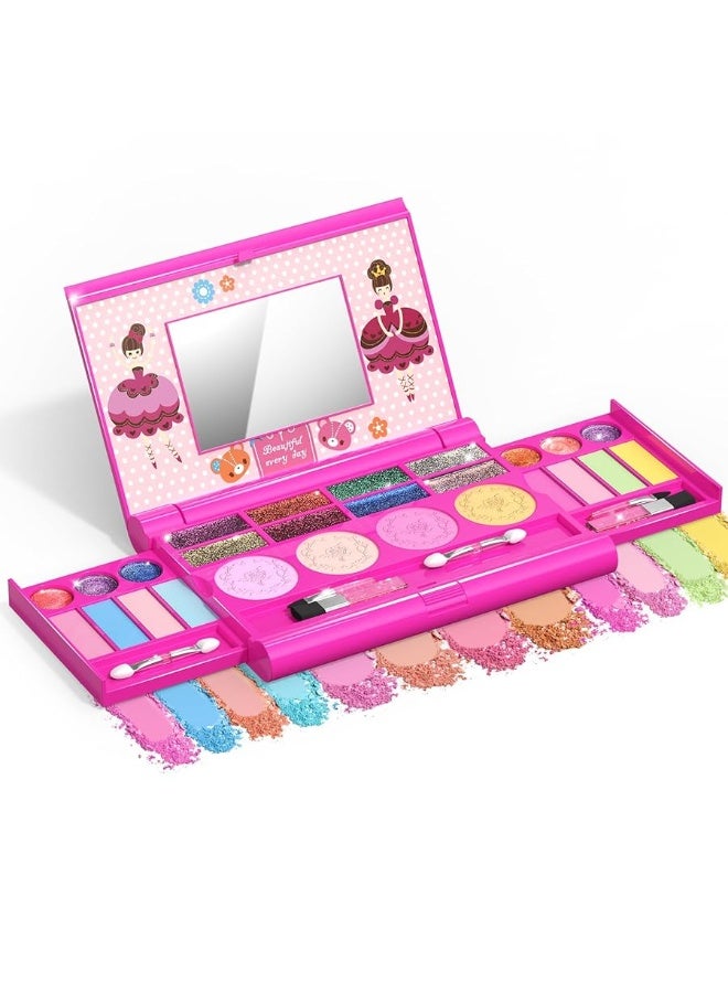 Tomons Kids Makeup Kit for Girl Washable Makeup Kit, Fold Out Makeup Palette with Mirror, Make Up Toy Cosmetic Kit Gifts for Girls - Safety Tested- Non Toxic, Pink