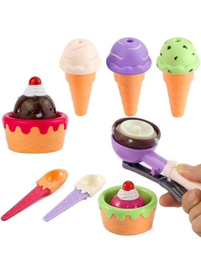 Kids Ice Cream Toy Set - Pretend Play Sweet Treats Ice Cream Parlour Dessert Accessories Playset with Cone and Scoop for Toddler Imaginary Play