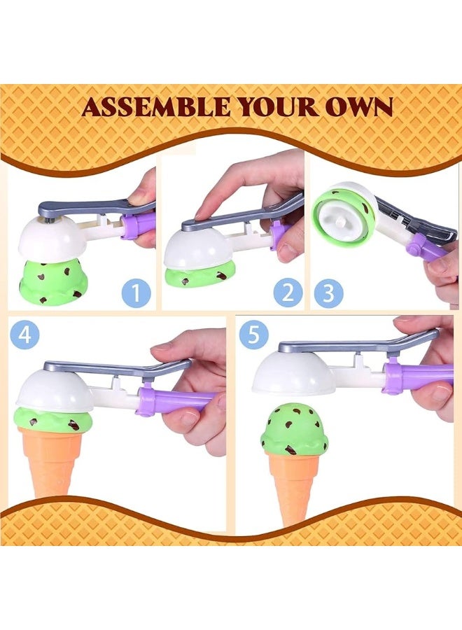 Kids Ice Cream Toy Set - Pretend Play Sweet Treats Ice Cream Parlour Dessert Accessories Playset with Cone and Scoop for Toddler Imaginary Play