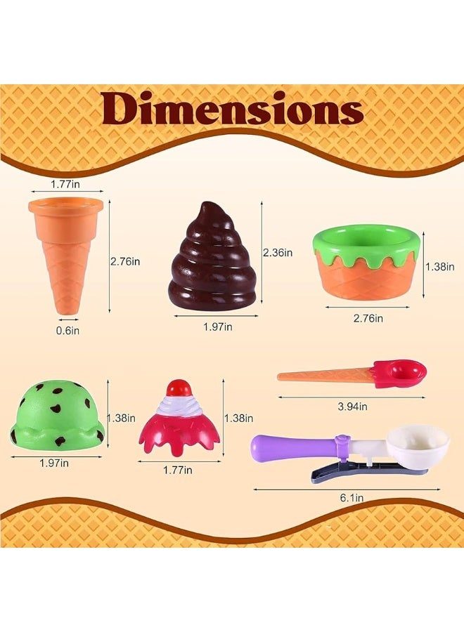 Kids Ice Cream Toy Set - Pretend Play Sweet Treats Ice Cream Parlour Dessert Accessories Playset with Cone and Scoop for Toddler Imaginary Play