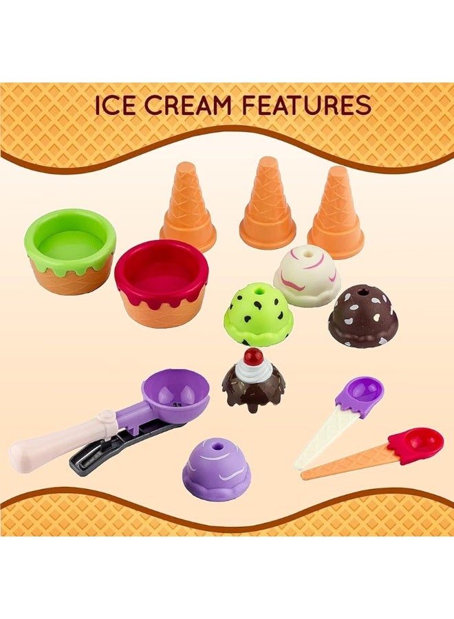 Kids Ice Cream Toy Set - Pretend Play Sweet Treats Ice Cream Parlour Dessert Accessories Playset with Cone and Scoop for Toddler Imaginary Play