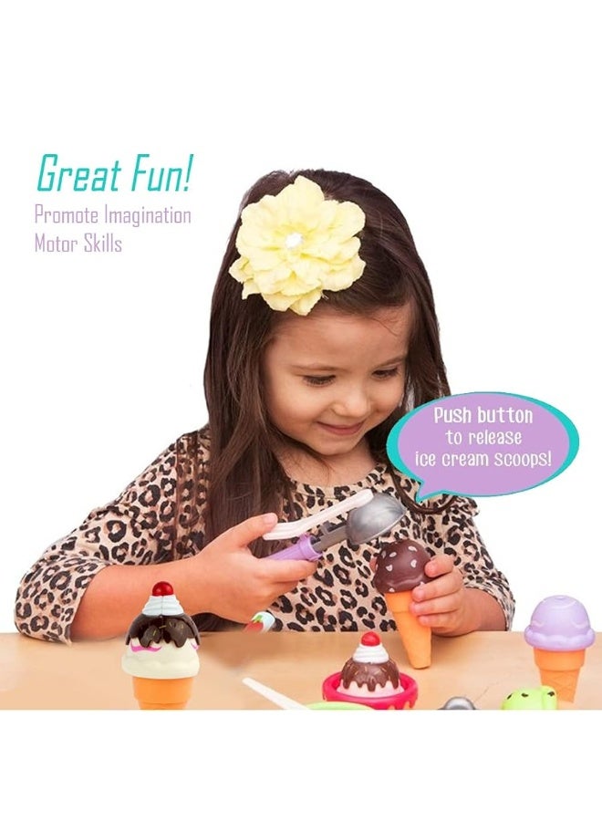 Kids Ice Cream Toy Set - Pretend Play Sweet Treats Ice Cream Parlour Dessert Accessories Playset with Cone and Scoop for Toddler Imaginary Play