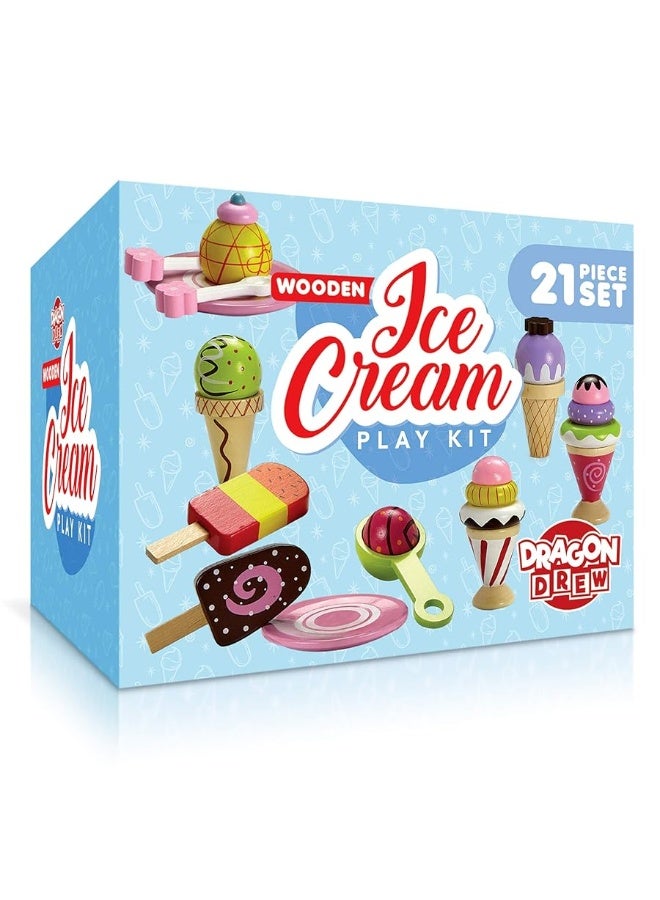 Ice Cream Toy - Pretend Ice Cream Set - Ice Cream Set for Kids - Wooden Ice Cream Set