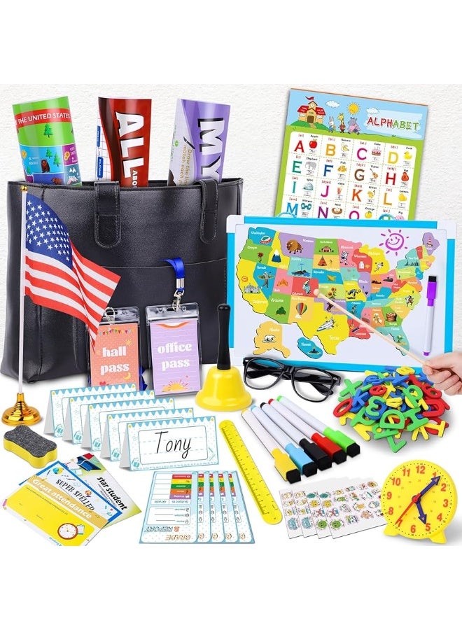 Gifts2U Pretend Play School Sets for Kids - With Teacher Bag, Whiteboard, Learning Clock, Educational Posters and Teaching Toy Supplies.